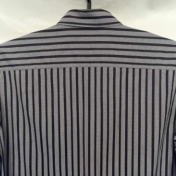 Bugatchi Uomo Dot Stripe Button Up Black Mens Shirt Sz XL Long Sleeve Contrast - Picture 8 of 12